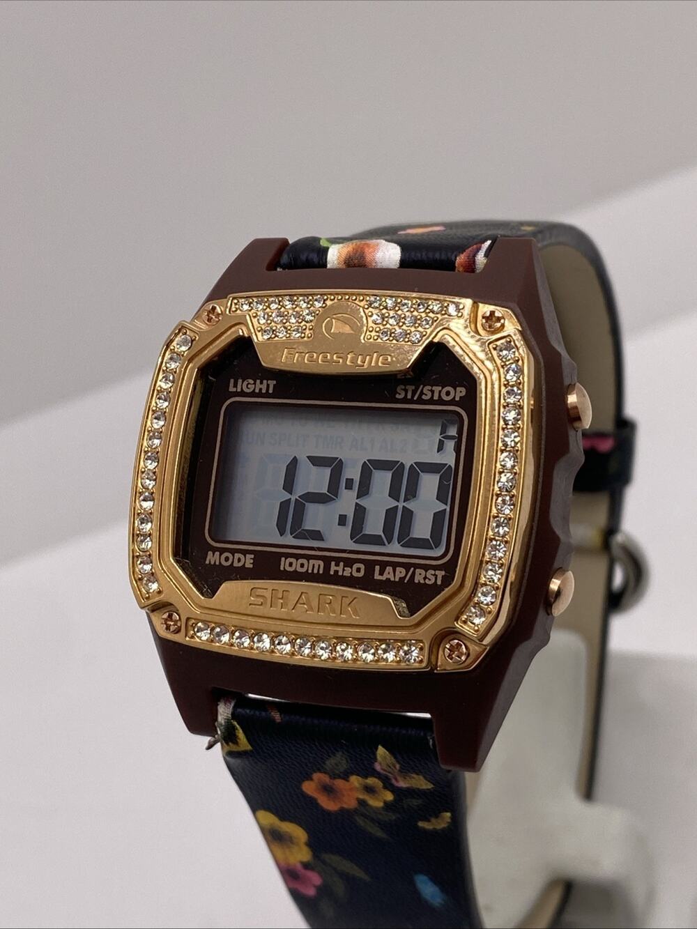 Freestyle Shark Rosegold Rhinestone Floral Band Surfing Summer Watch New Battery